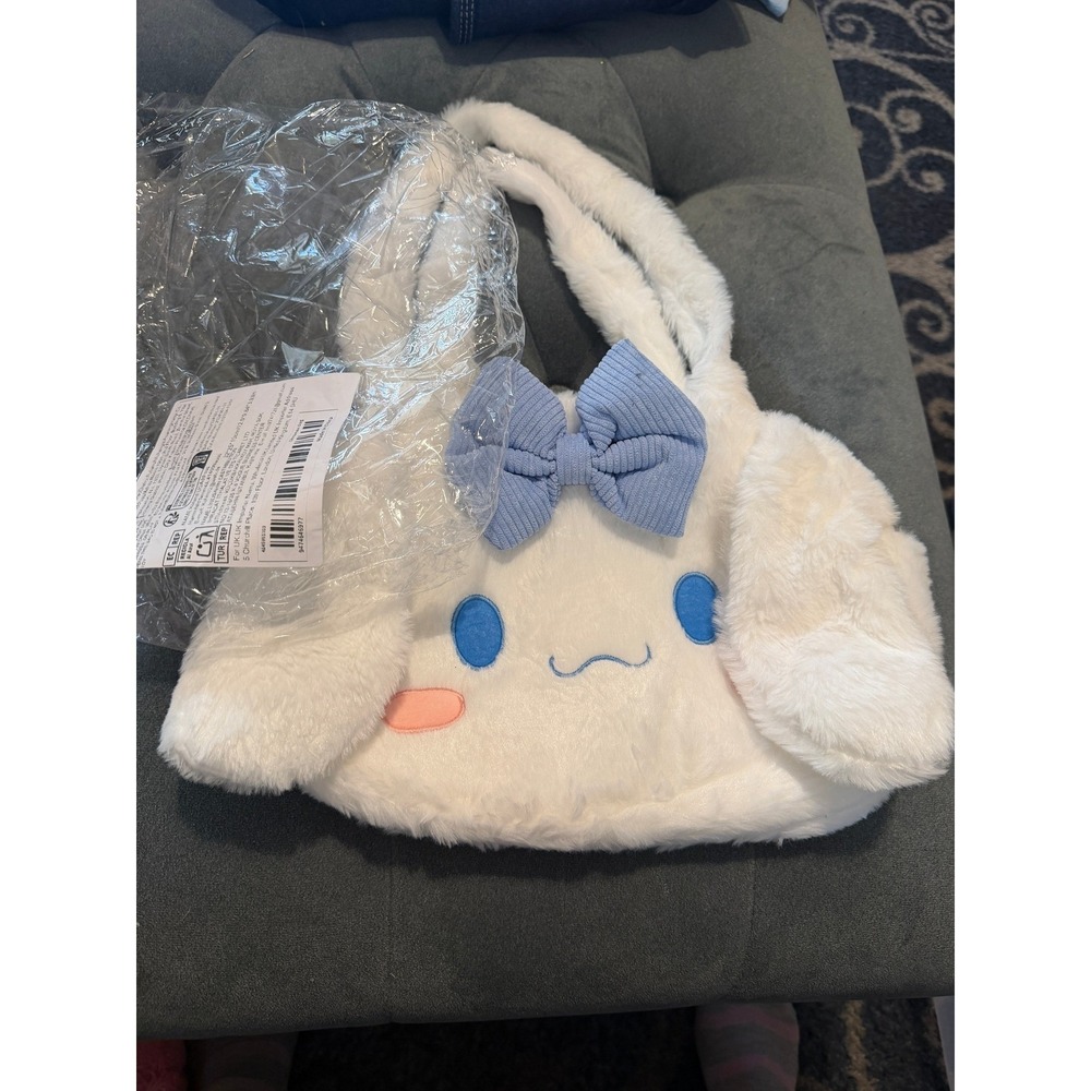 BUNNY Plush Tote Bag Womens OS White New Faux Fur Bow‎ Kawaii Ear